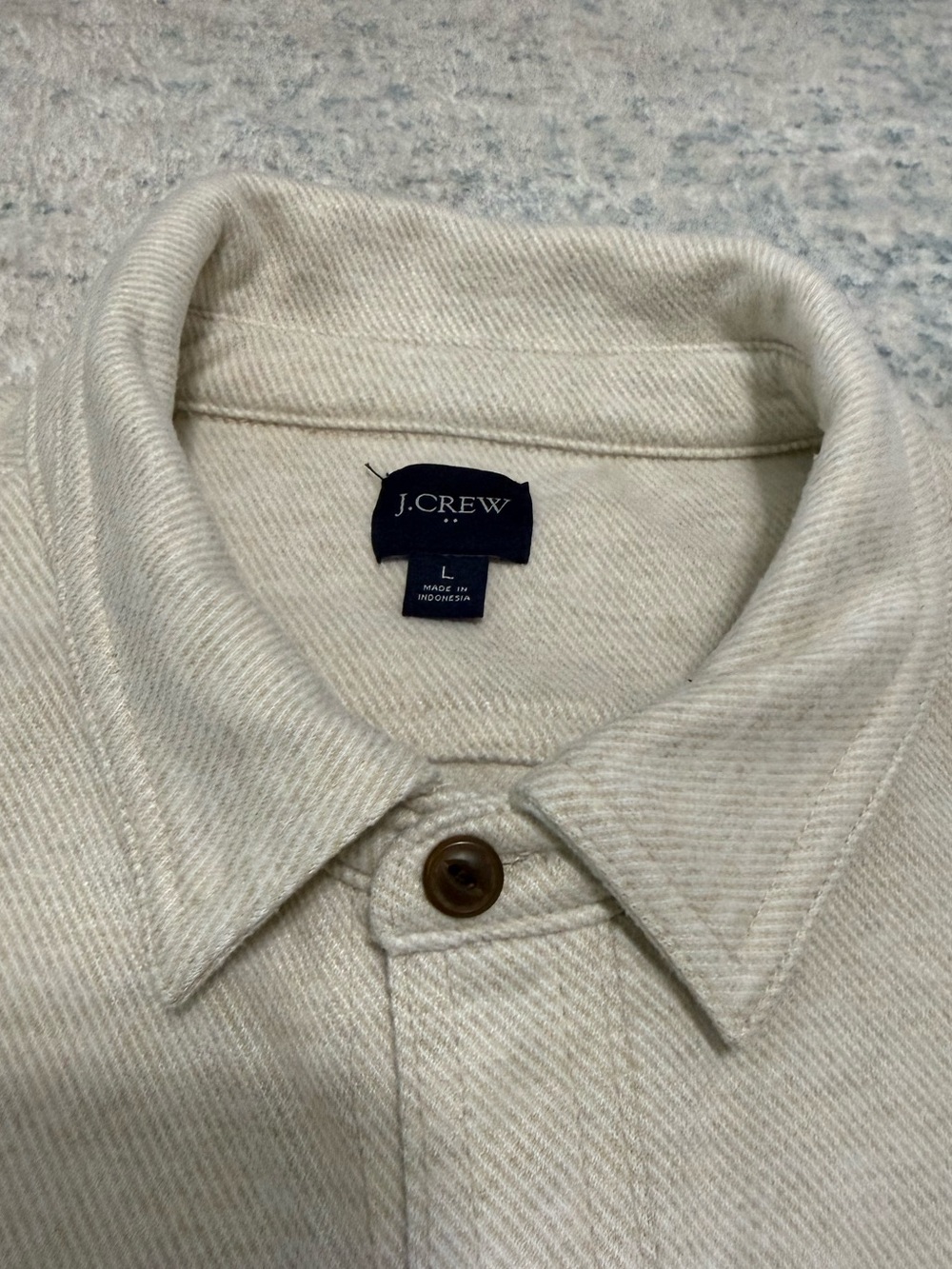 J. Crew Men's Cream Button-Down Shirt Jacket with Brown Buttons